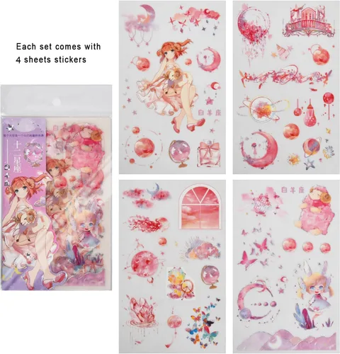 Miniatura 5 de 44 Hojas Pegatinas de Papelería de Chica Anime para Journaling - Pegatina Decorativa Esmerilada de PET para Calendario, Álbum de Recortes, Diario
