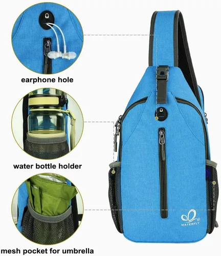 Miniatura 134 de WATERFLY Bolsa pequeña de senderismo: mochila cruzada para el pecho, mochila para hombres y mujeres con correa de hombro agradable a la piel