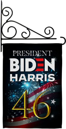 Biden Harris Flag Juego de bandera de jardín President 46 con soporte de pared para votación patriótica, fiesta de té republicana demócrata de