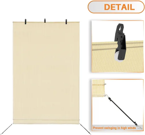 Miniatura 5 de TANG - Persiana enrollable exterior de 6 pies de ancho x 6 pies de alto, persianas enrollables para exteriores, cortinas solares para terraza, Beige