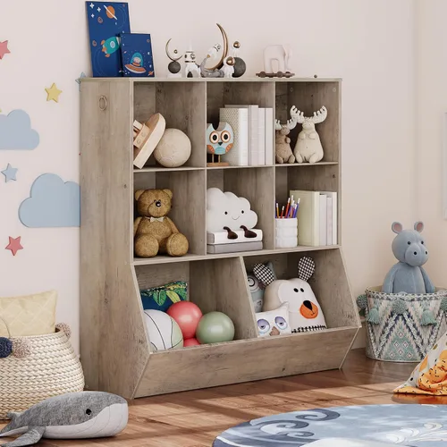 Miniatura 8 de HOOBRO Estantería para niños, gabinete de almacenamiento para juguetes, organizador de juguetes para niños, 8 cubículos, cabecera de estantería