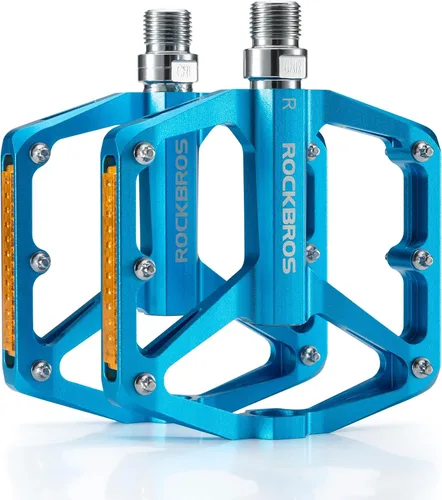 Miniatura 14 de ROCKBROS Pedales de Bicicleta de Montaña Pedales MTB Pedales Planos de Bicicleta de Aluminio 9/16" Rodamiento Sellado Plataforma Ligera
