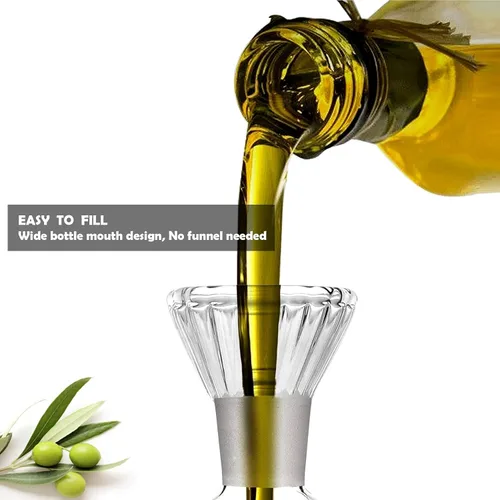 Miniatura 5 de Botella dispensadora de aceite de oliva sin goteo de 16 oz/16.2 fl oz, jarra de jarra de aceite de vidrio 100% para aceite de cocina y vinagre