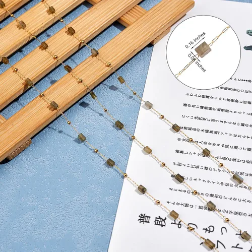 Miniatura 2 de Cadenas de cuentas rectangulares naturales sin soldar, cadena de rosario con hallazgos dorados para mujeres y niñas, Latón+Esmalte