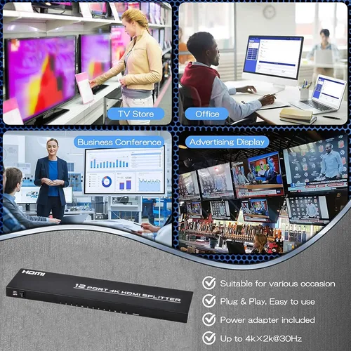 Miniatura 6 de Divisor HDMI 1 en 12 salidas, 4K @30Hz Powered Video Split Duplicator/Distribuidor Duplicado/Pantalla de espejo, 3D 4K para ver partidos deportivos