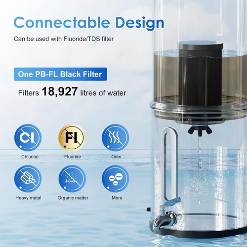 Miniatura 5 de Purewell Sistema de filtro de agua por gravedad, ultrafiltración portátil de acero inoxidable de 3,8 L (0,01 μm) para supervivencia, campamento