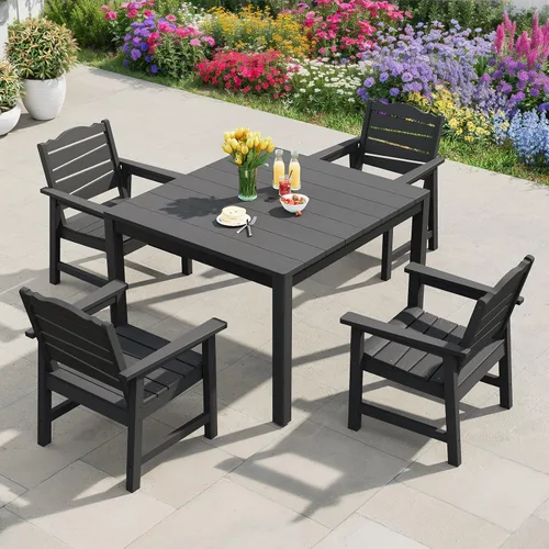 Miniatura 10 de Silla de patio resistente a la intemperie, sillas de patio al aire libre de madera de polietileno con asiento curvado ergonómico, sillas de comedor