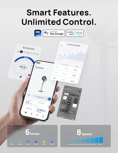 Miniatura 5 de Dreo - Ventilador de pie, oscilación inteligente de 120°+120°, ventiladores de piso con control Wi-Fi/por voz, ventilador de 90 pies