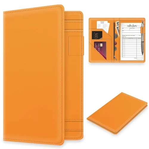 Miniatura 8 de Libreta para meseros con bolsillo con cremallera para camarera, bonita cartera de camarero, organizador de libreta de meseros de restaurante, Blanco