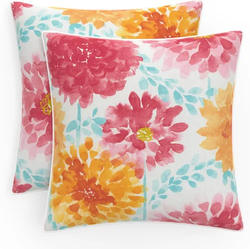 Miniatura 66 de Pillow Perfect - Cojines decorativos florales brillantes para interiores/exteriores, 2 unidades, lumbar - 11.5 x 18.5 pulgadas, verde/rojo Zoe