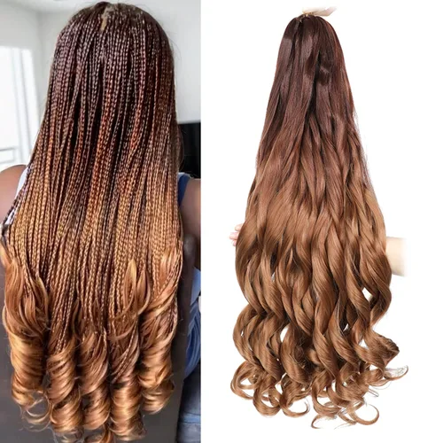 Miniatura 58 de Cabello Rizado Francés para Trenzar de 18 Pulgadas, 8 Paquetes Color Borgoña - Cabello para Trenzar Pre-Estirado con Rebote - Extensiones de Cabello