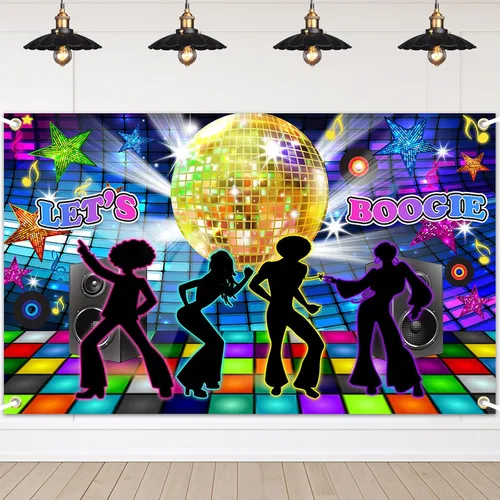 Avezano Fondo de discoteca de regreso a los años 70, 80 y 90, decoración de fiesta de baile, pancarta Let's Boogie para fiesta de cumpleaños, telón