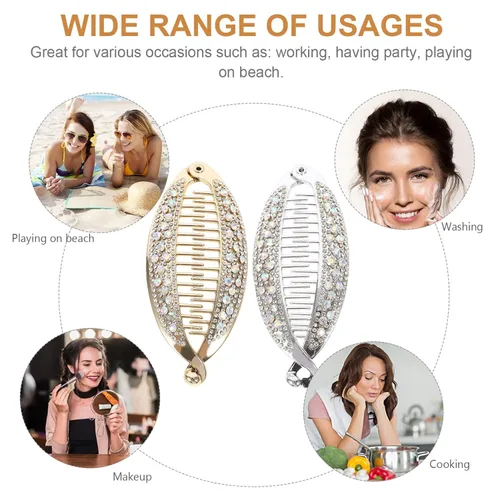 Miniatura 4 de FRCOLOR 4 pinzas para el cabello con forma de pez, peines de resina con diamantes de imitación para el cabello, pinzas para cola de caballo