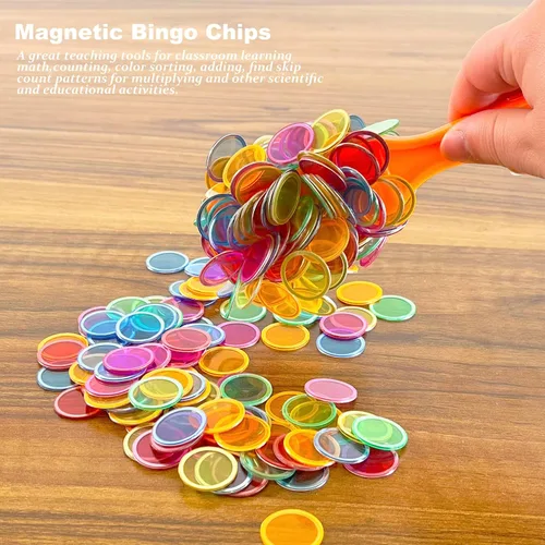 Miniatura 8 de SEETOOOGAMES Contadores magnéticos de fichas de bingo, 300 fichas de juego de conteo transparentes, marcadores matemáticos de plástico transparente
