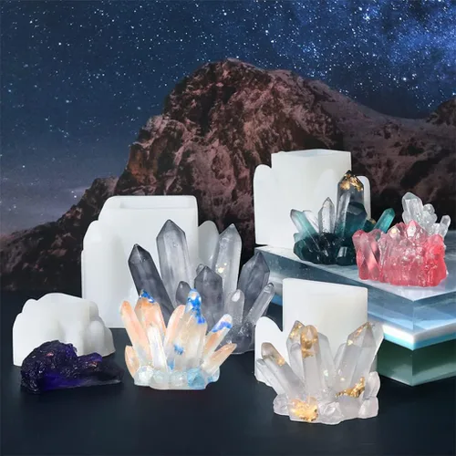 Miniatura 3 de 11 moldes de resina de racimo de cristal, moldes de silicona de roca de cuarzo, diferentes formas, moldes de resina epoxi, piedras preciosas