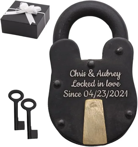 RII - Candado de amor personalizado, negro, candado con llave, recuerdo grabado, regalo para marido, esposa, novio, novia, candado de amor con