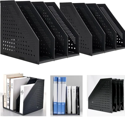 Miniatura 8 de Marte Vanci Revistero plegable de 3 compartimentos para escritorio, divisores de archivos resistentes ajustables y resistentes para gabinete de Gris