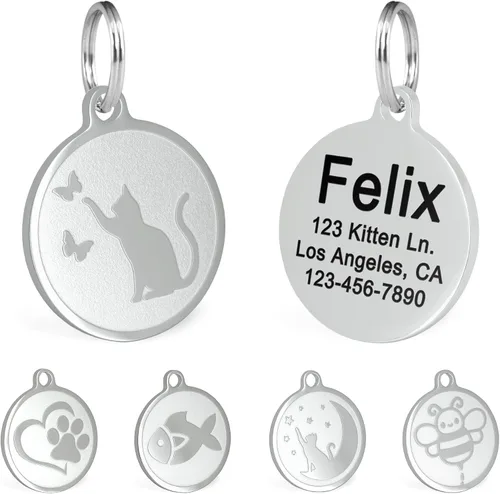 Miniatura 9 de Ultra Joys Etiquetas de nombre de gato grabadas personalizadas – Etiqueta de identificación de mascotas de acero inoxidable – Etiquetas