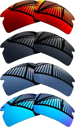 MYCOURAG 4 pares de lentes de repuesto para gafas de sol Oakley Flak 2.0 XL OO9188 negro sólido+titanio, azul hielo, rojo fuego