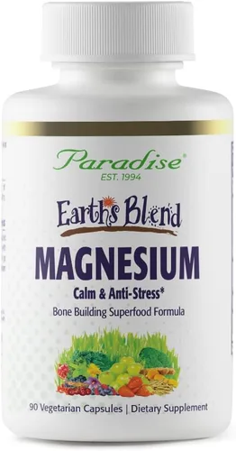 Paradise Herbs Earth's Blend Suplemento de magnesio, ayuda a aliviar el estrés, dormir, salud cardíaca, nervios, músculos, vegano, sin OMG, sin