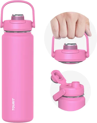 Miniatura 14 de TOURIT Botella de agua aislada de 32 onzas, botella de acero inoxidable con popote, aislamiento al vacío de doble pared para bebidas frías