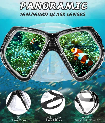 Miniatura 6 de Seago Gafas de natación para niños con cubierta para la nariz, máscara de esnórquel, máscara de buceo y natación, vidrio templado antivaho