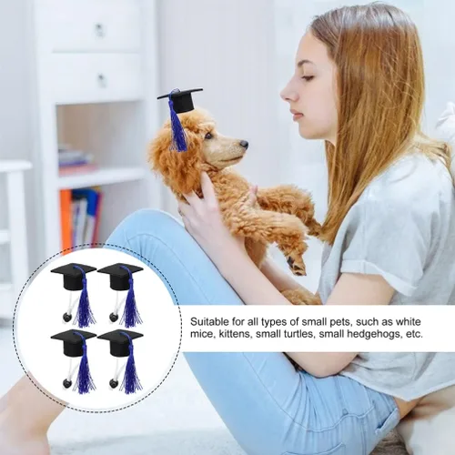 Miniatura 7 de Gorra de graduación para mascotas con borla azul, 2 unidades, mini sombreros de soltero para conejillo de indias, gatos, cachorros, hámsters, perros
