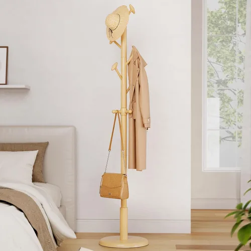Miniatura 11 de Taitiy Perchero de madera maciza independiente con 10 ganchos para dormitorio, sala de estar, entrada, soporte resistente para colgar abrigos