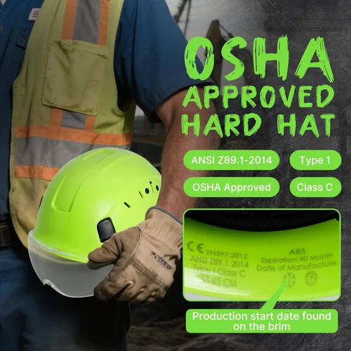 Miniatura 7 de AOLAMEGS Casco Duro de Seguridad ABS – Casco de Seguridad Aprobado ANSI Z89.1 con Visera Ajustable Ventilado para Hombres Mujeres Adultos Cascos