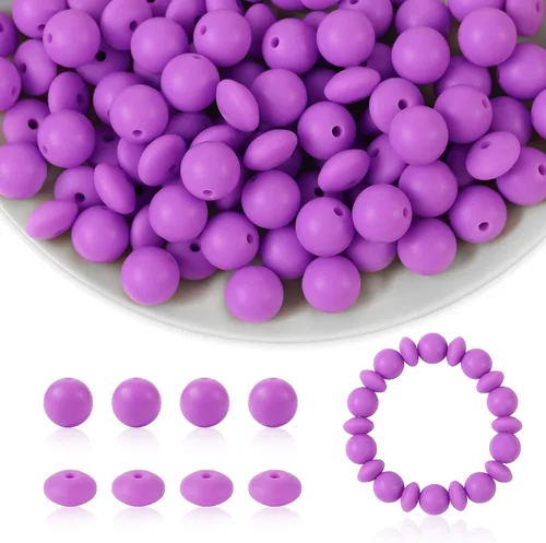 Miniatura 11 de 100 cuentas de silicona de 0.472 pulgadas para llavero, bolígrafo, collar, pulsera, manualidades, goma focal suelta a granel (rosa)