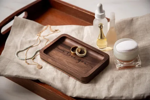 Miniatura 6 de MUUJEE Plato para anillos con texto en inglés "I love you" (I love you) - Bandeja rectangular de madera grabada para joyas de 5 años, ideas
