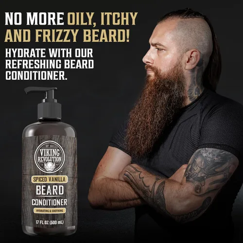 Miniatura 2 de Viking Revolution Acondicionador de barba de vainilla especiada para hombres con aceite de argán y aceite de jojoba, suavizante y fortalecedor