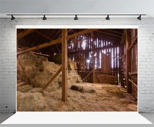 Miniatura 2 de Yeele Fondo de fotografía de granero occidental de 10 x 8 pies, pacas de heno, pajares de heno, fondo de fotos rurales, cobertizo de madera retro