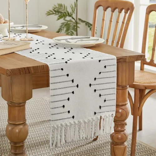 Miniatura 6 de Wracra Camino de Mesa Bohemio, Caminos de Mesa de Macramé Tejidos de Algodón Natural de 36 Pulgadas de Largo para Decoración del Hogar de Granja