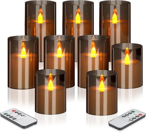 Miniatura 12 de Wemarry - Juego de 3 velas LED sin llama con control remoto, funcionamiento a pilas, pilares acrílicos grises de 4, 5 y 6 pulgadas de alto x 3