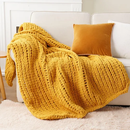 Miniatura 9 de Battilo - Manta de punto grueso de cachemira beige y crema, manta suave y gruesa de chenilla, manta de crochet de punto trenzado hecha a mano