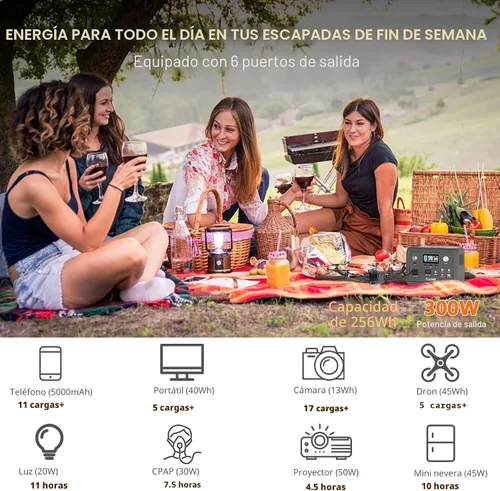 Miniatura 3 de ALLWEI Estación de Energía Portátil 300W, Generador Solar de 280Wh con Toma de CA de Onda Senoidal Pura de 110V, Generador de Batería de Litio