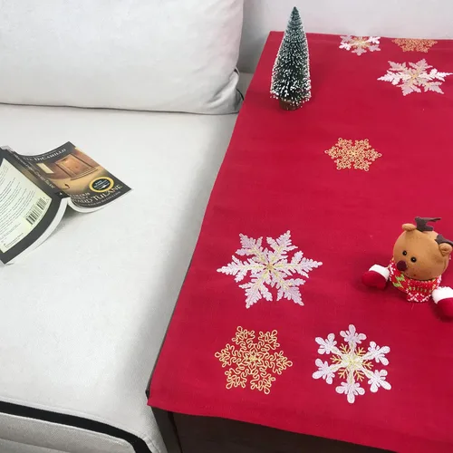 Miniatura 14 de Camino de mesa de Navidad 100% poliéster, bordado de encaje de Navidad, decoraciones de mesa de Navidad de 16 x 52 pulgadas, velas de pascua