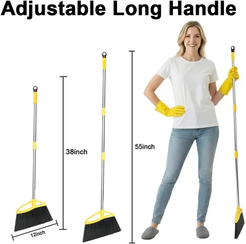 Miniatura 2 de Escoba de cerdas suaves para interiores, escoba angular con mango largo, escobas de barrido suave para pisos, escoba de cocina