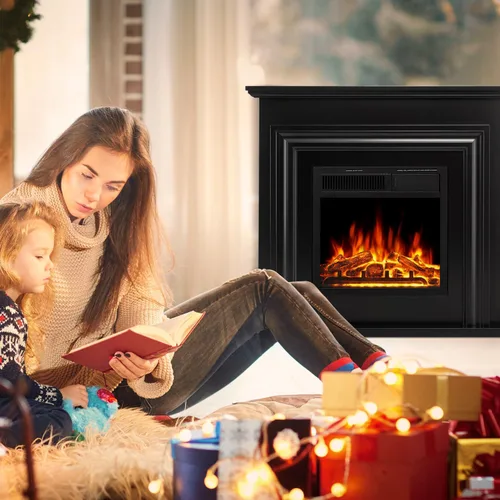 Miniatura 8 de R.W.FLAME Chimenea eléctrica con chimenea envolvente de madera, soporte de TV negro de 36 pulgadas con chimenea eléctrica independiente, control