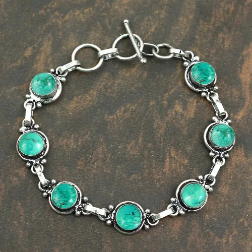Miniatura 28 de Round Shape Natural & Synthetic Gemstones Silver Plated Bracelets for Women - Vintage Bohemian Style Handmade Birthstone Adjustable Link Bracelet