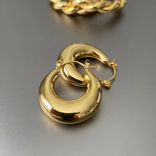 Miniatura 57 de Aretes de aro gruesos de oro para mujer, chapados en oro de 14 quilates, aretes de aro triple, hipoalergénicos, a la moda, aretes de aro gruesos