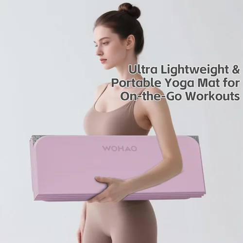 Miniatura 4 de Estera de Yoga de 7 Pliegues 177.8x61 cm - 1.27 cm de Grosor Estera de Ejercicio Plegable, Compacta Antideslizante de TPE para Viaje, Púrpura Taro +