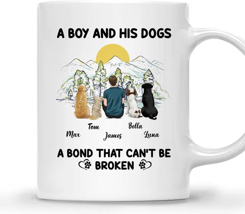 Miniatura 7 de Gossby Taza personalizada con texto en inglés «A Boy and His Dog», regalo personalizado para dueños de perros y hombres con diseño, nombre, razas