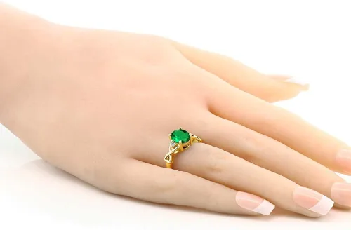 Miniatura 3 de Anillo de mujer de plata chapada en oro amarillo de 18 quilates con esmeralda y topacio blanco de imitación verde