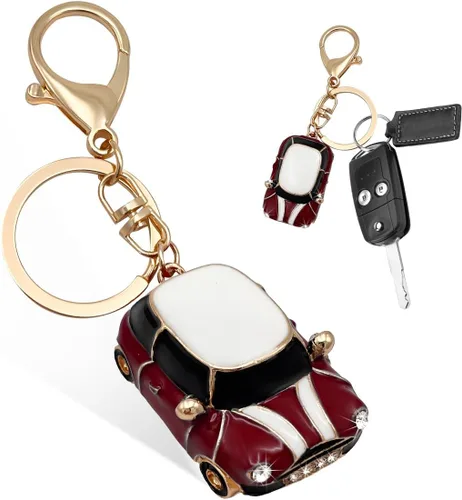 Miniatura 9 de povtii Llavero de Coche, Detalle de Rinstones 3D Modelo de Coche Bonito Llavero, Llavero de Metal Mini Cooper con Anillo, Accesorios para Coche Azul