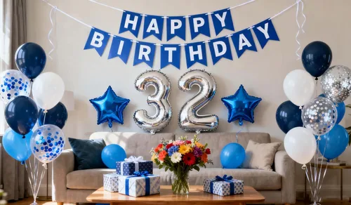 Miniatura 9 de Decoración de fiesta de cumpleaños número 33, color azul y plateado para hombres, pancarta de feliz cumpleaños número 33, globos de papel de 33rd