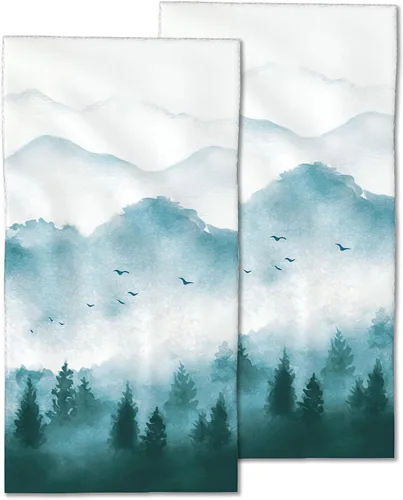 Miniatura 8 de Juego de 2 toallas de mano verde azulado y gris, pintura de arte abstracto, toallas de cocina con punta de los dedos, 28 x 14 pulgadas, paño suave