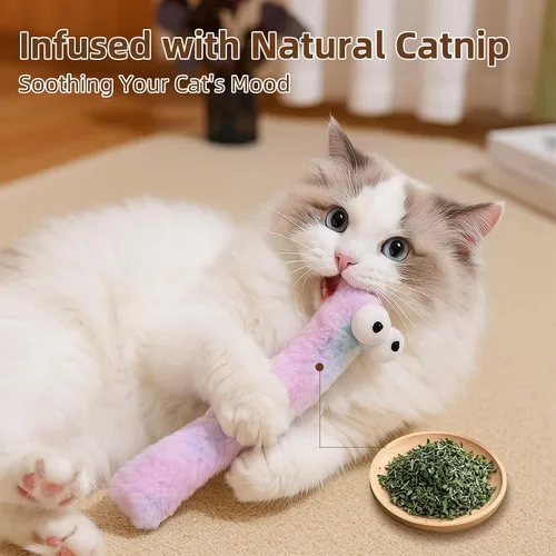 Miniatura 3 de Almohadas de juguetes para gatos Gochanmon, paquete de 3, con hierba gatera en el interior, palos blandos y duraderos con sonido crujiente, juguete