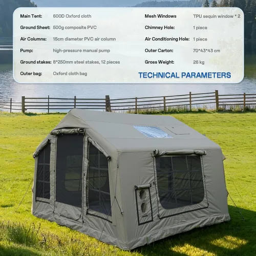 Miniatura 4 de Tienda de campaña inflable grande de lujo con conector de estufa y puerto de CA, 4 a 12 personas, casa de lona glamping de 4 estaciones, tienda